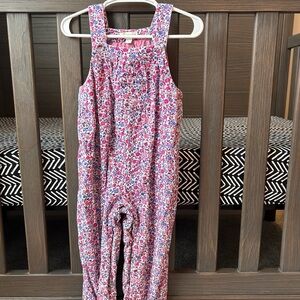 Girls Pink Floral Overalls Romper